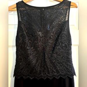 Tadashi Shoji Black Beaded Bodice Sleeveless Gown Size PM